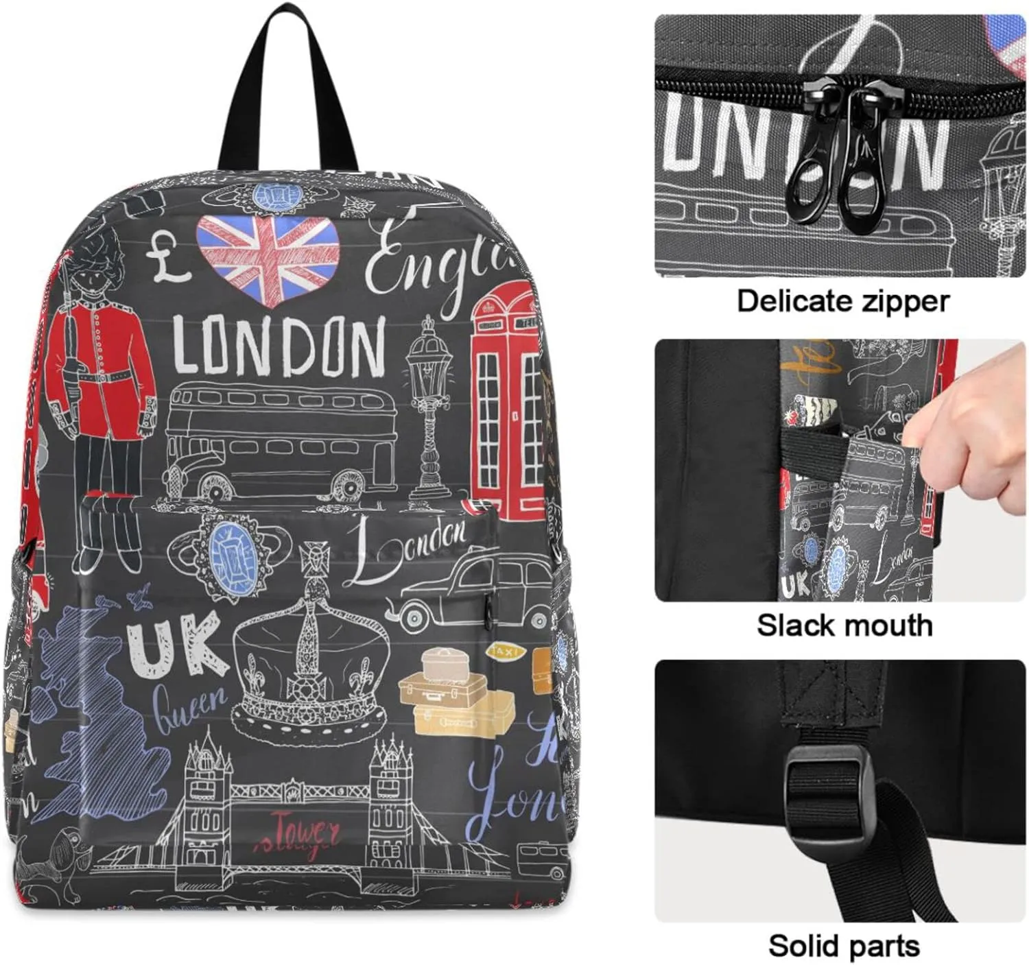 London Collection Big Ben Red Bus Large Laptop Backpack,Durable Portable Travel Bag for Boys Girls School Bookbag Work Fit 16.5 Inch Notebook