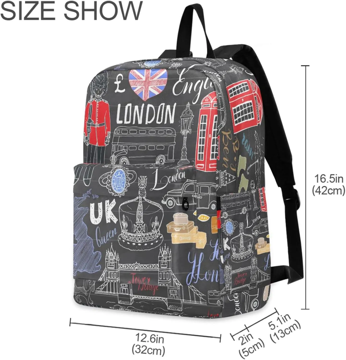 London Collection Big Ben Red Bus Large Laptop Backpack,Durable Portable Travel Bag for Boys Girls School Bookbag Work Fit 16.5 Inch Notebook