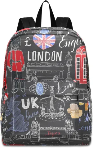 London Collection Big Ben Red Bus Large Laptop Backpack,Durable Portable Travel Bag for Boys Girls School Bookbag Work Fit 16.5 Inch Notebook