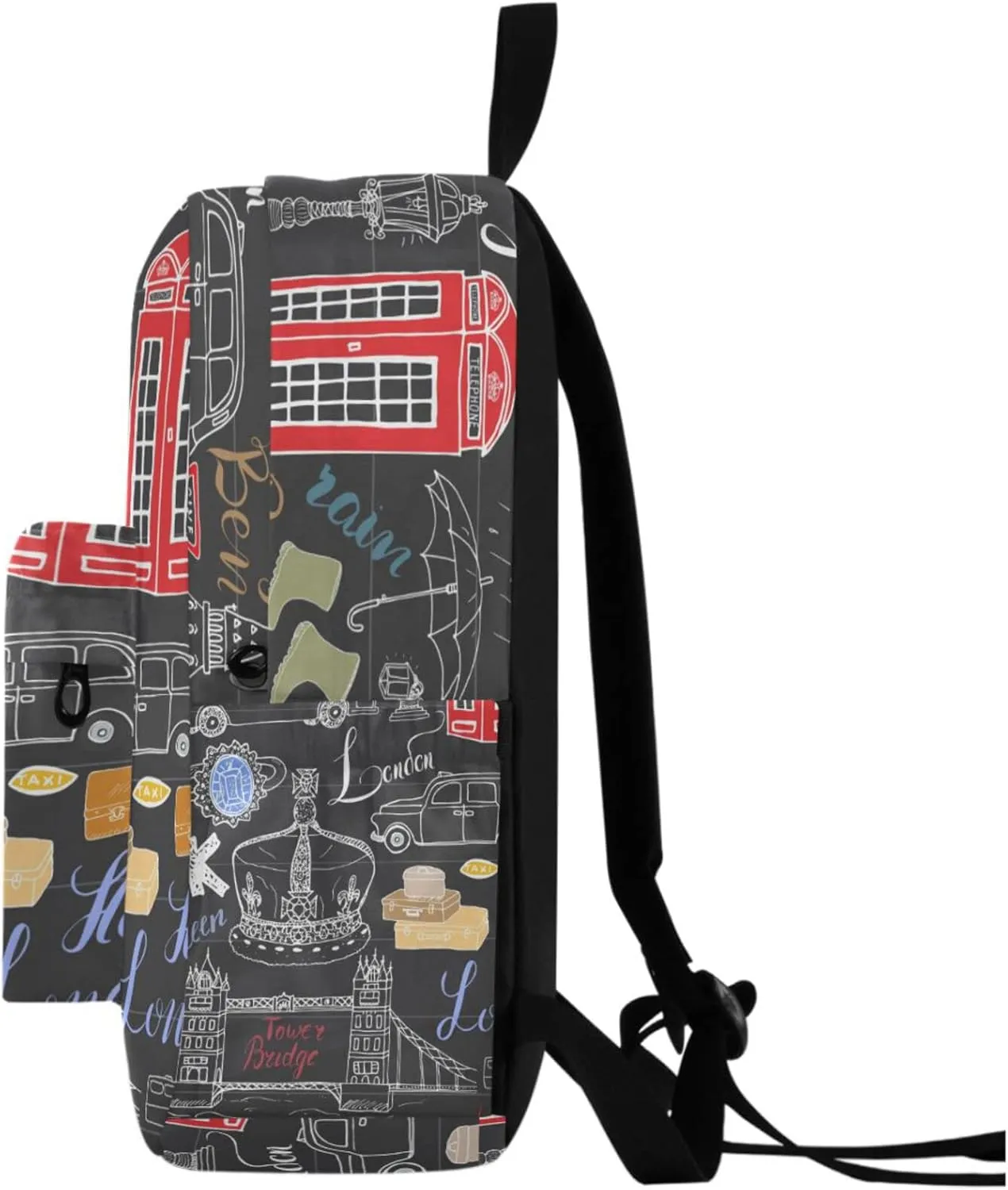 London Collection Big Ben Red Bus Large Laptop Backpack,Durable Portable Travel Bag for Boys Girls School Bookbag Work Fit 16.5 Inch Notebook