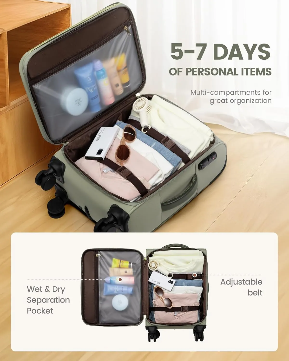 LOVEVOOK Carry On Luggage 22x14x9 Airline Approved,20 Inch Carry-on Suitcase for Women,Softside Suitcases with Wheels,Rolling Checked Luggage with TSA Lock,Lightweight Travel