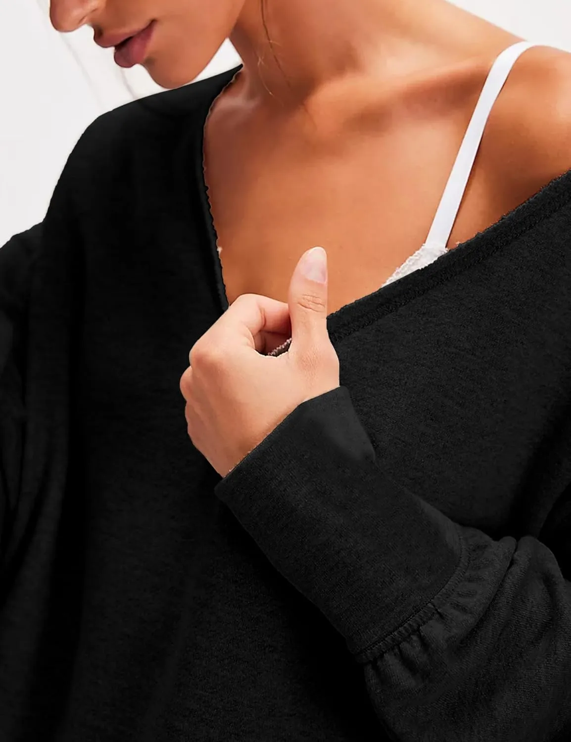 LTSCNRM Oversized Sweatshirt for Women V-Neck Long Sleeve Hoodies Trendy Pullover Outfits Lightweight Loose Casual Tops