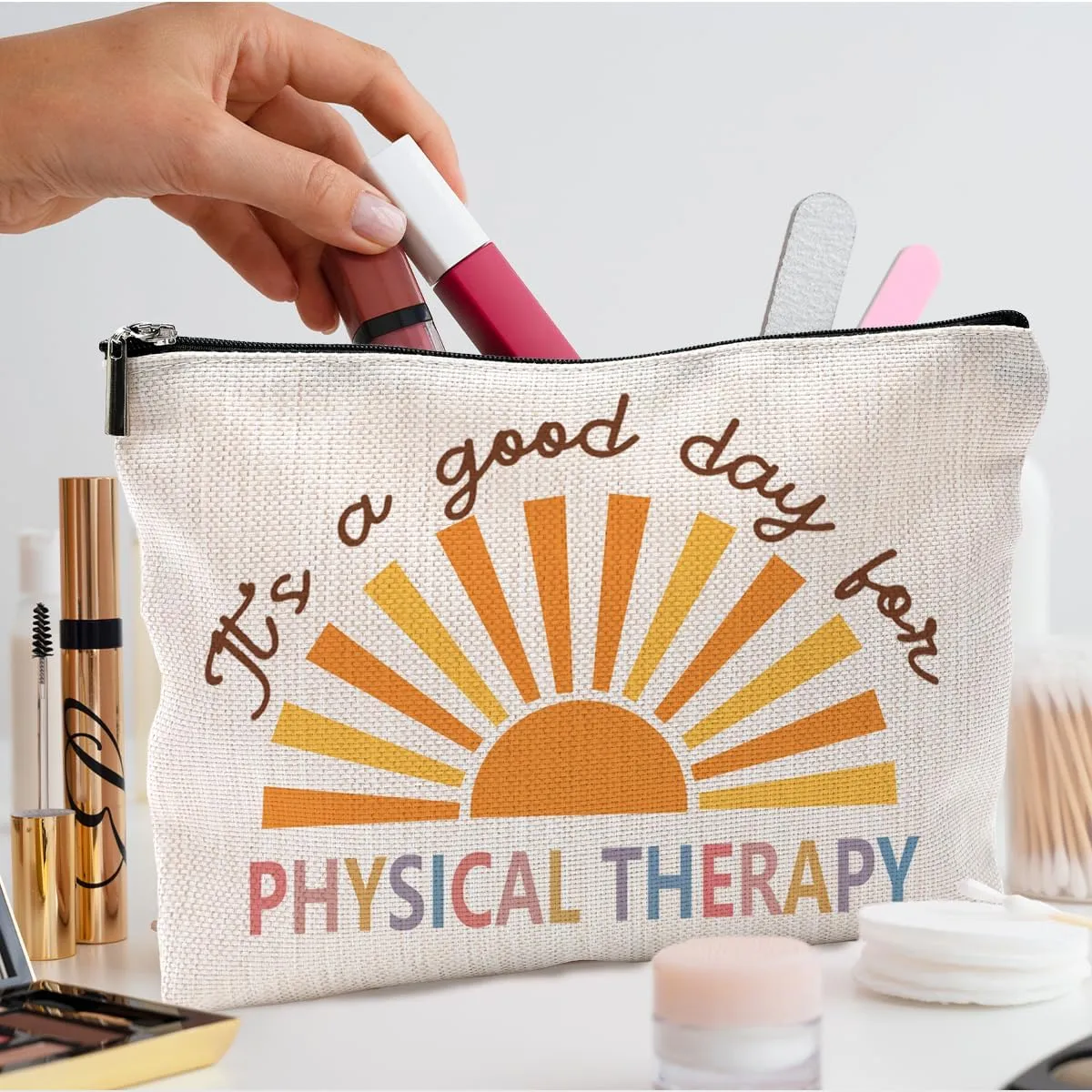 Makeup Bag for Physical Therapists - Appreciation Gift for Women, Cosmetic & Toiletry Bag for Good Days in Therapy