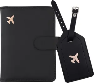 Melsbrinna Rfid Passport Holder for Travel women/Men Set Travel Suitcase Tag, Cute Passport Wallet Rfid Blocking Card Slots, Rfid Passport Cover/CaseTravel Wallet (Black)
