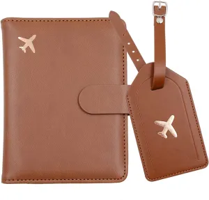 Melsbrinna Rfid Passport Holder for Travel women/Men Set Travel Suitcase Tag, Cute Passport Wallet Rfid Blocking Card Slots, Rfid Passport Cover/CaseTravel Wallet (Brown)