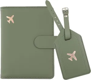 Melsbrinna Rfid Passport Holder for Travel women/Men Set Travel Suitcase Tag, Cute Passport Wallet Rfid Blocking Card Slots, Rfid Passport Cover/CaseTravel Wallet (Green)