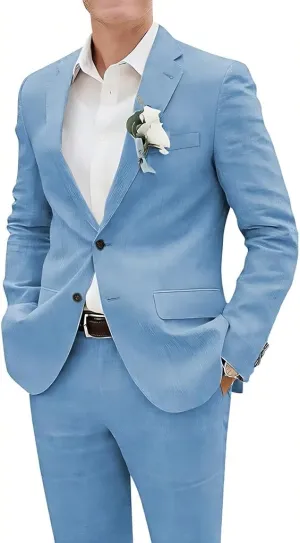 Men's 2 Piece Linen Suit Set Blazer Jacket Tux Pants Summer Beach Wedding Prom Suits for Groosmen