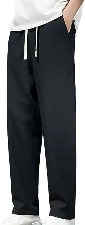Mens Linen Pants Beach Tall Summer Elastic Waist Drawstring Beach Athletic Pants for Workout, Jogging, Running