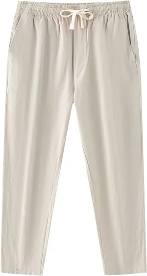 Mens Linen Pants Beach Tall Summer Elastic Waist Drawstring Beach Athletic Pants for Workout, Jogging, Running