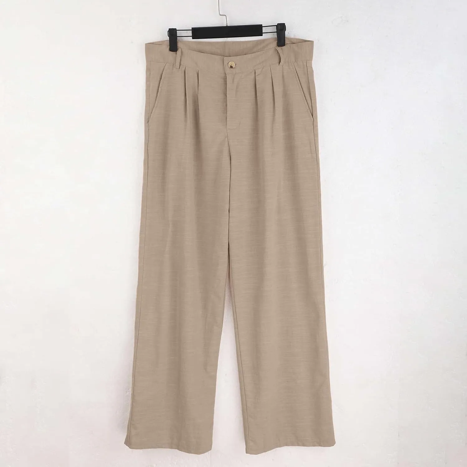 Mens Linen Pants Big and Tall Classic Flat Front Chino Pants Casual Lightweight Straight Leg Summer Beach Trousers