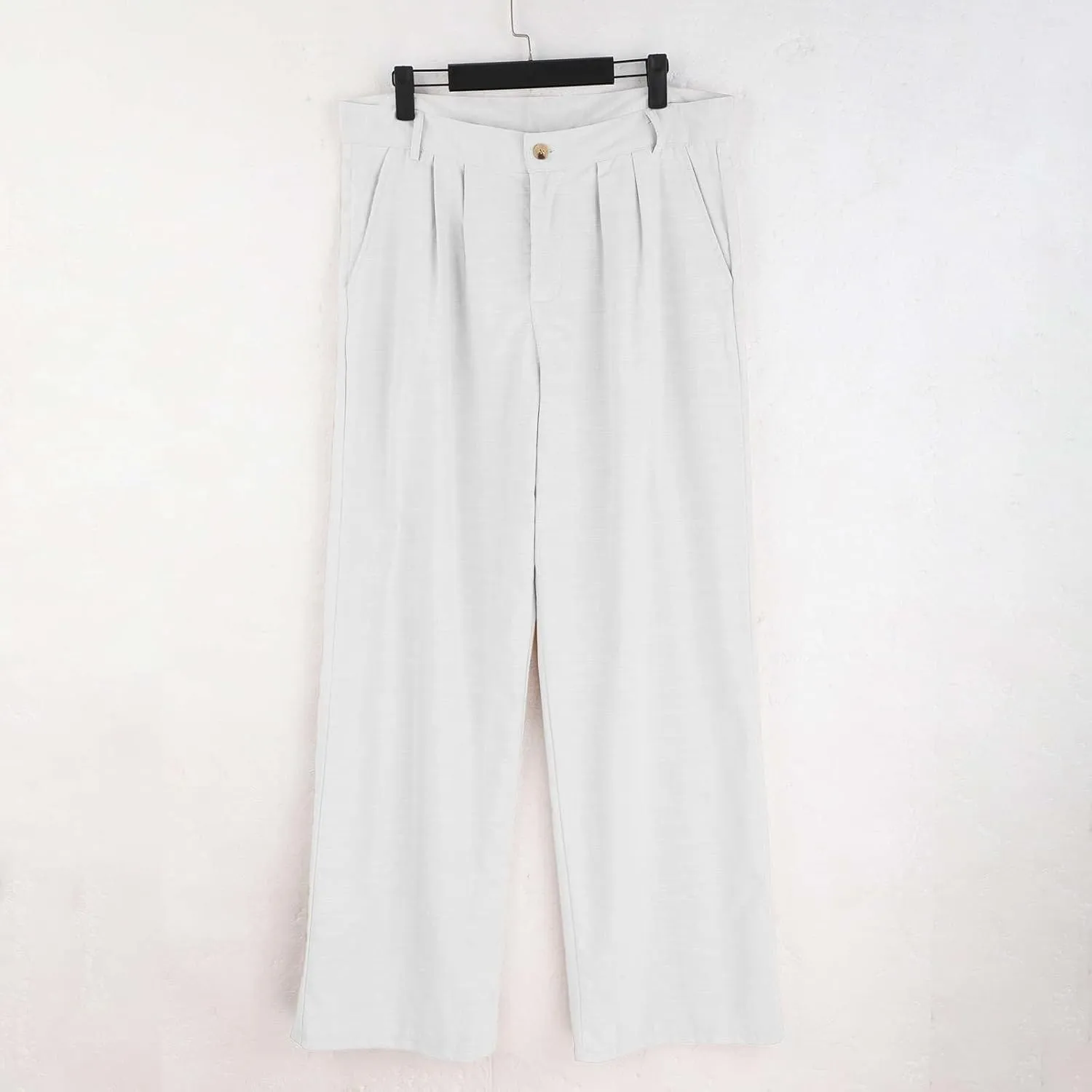 Mens Linen Pants Big and Tall Classic Flat Front Chino Pants Casual Lightweight Straight Leg Summer Beach Trousers
