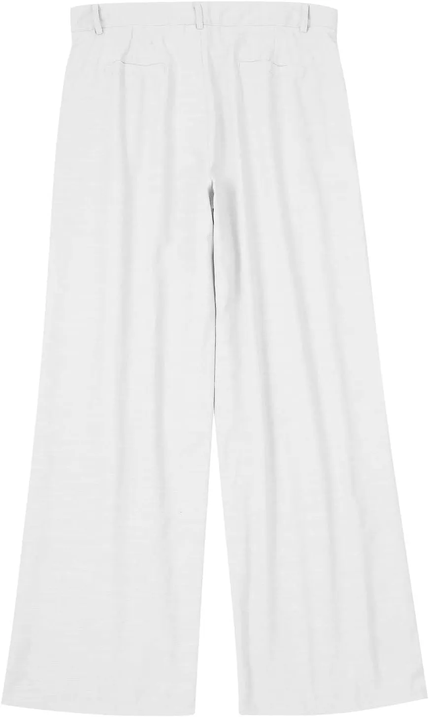 Mens Linen Pants Big and Tall Classic Flat Front Chino Pants Casual Lightweight Straight Leg Summer Beach Trousers