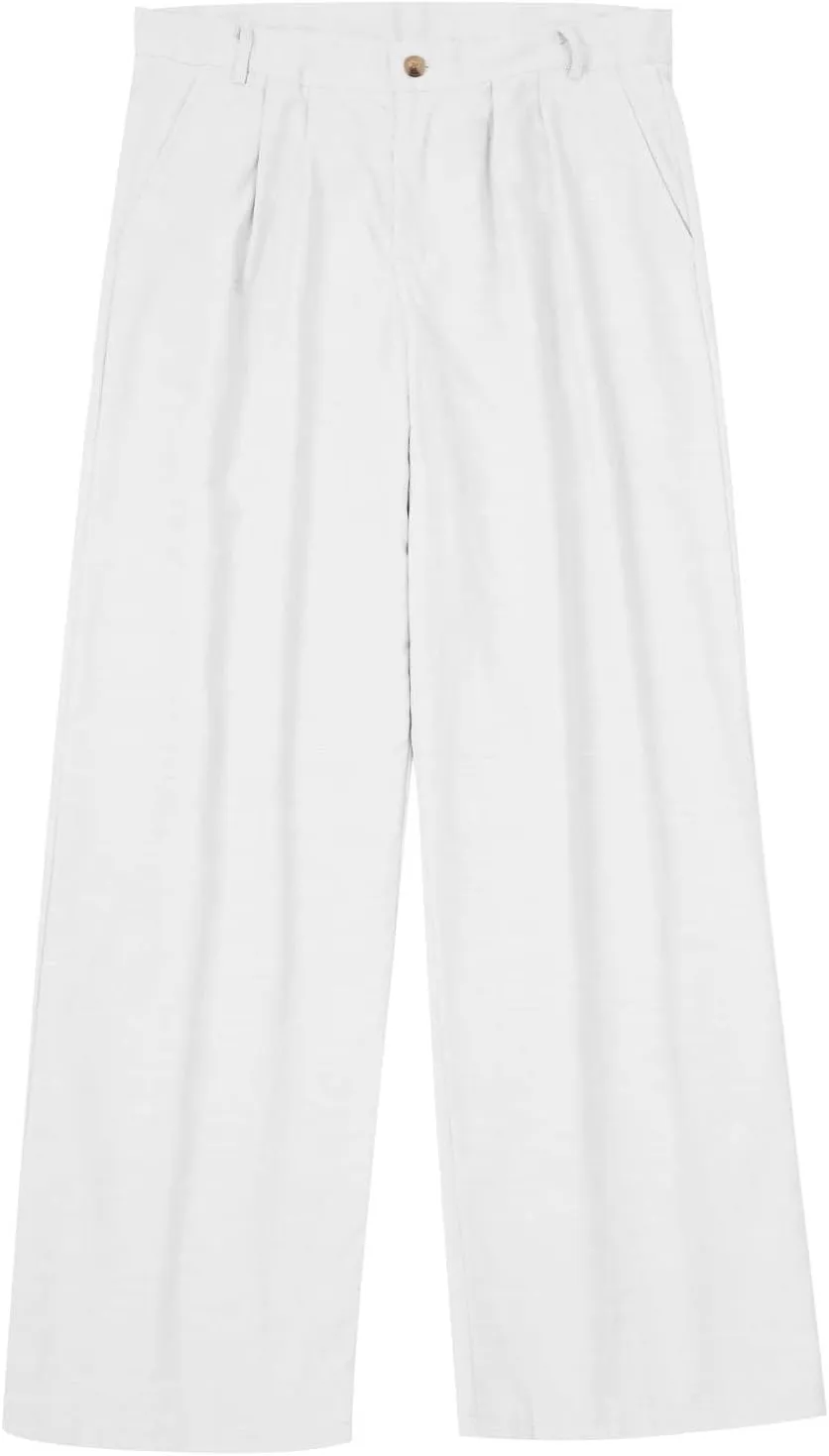 Mens Linen Pants Big and Tall Classic Flat Front Chino Pants Casual Lightweight Straight Leg Summer Beach Trousers