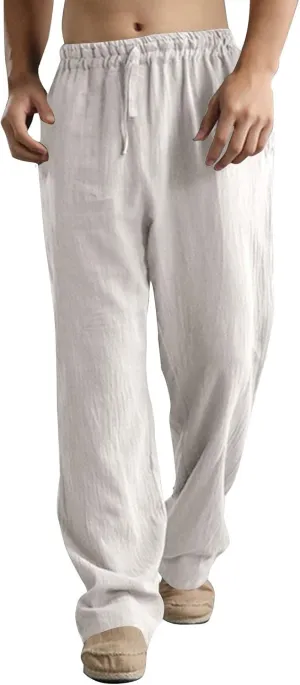 Mens Linen Pants Big and Tall Summer Elastic Waist Drawstring Beach Athletic Pants for Workout, Jogging, Running