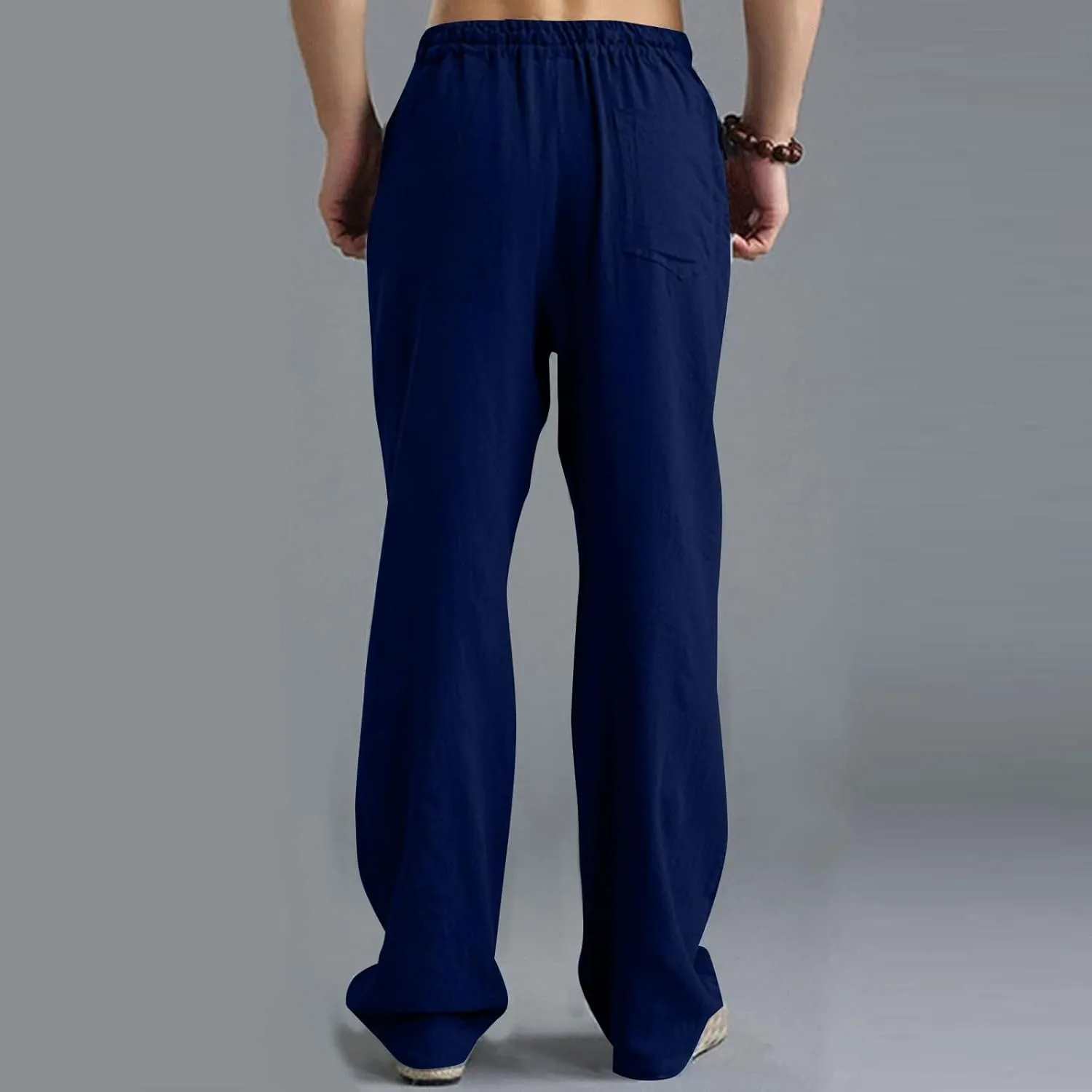 Mens Linen Pants Big and Tall Summer Elastic Waist Drawstring Beach Athletic Pants for Workout, Jogging, Running