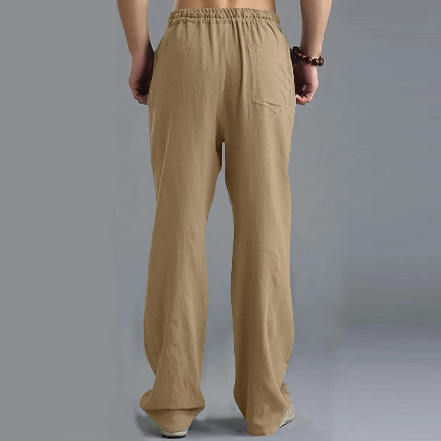 Mens Linen Pants Big and Tall Summer Elastic Waist Drawstring Beach Athletic Pants for Workout, Jogging, Running