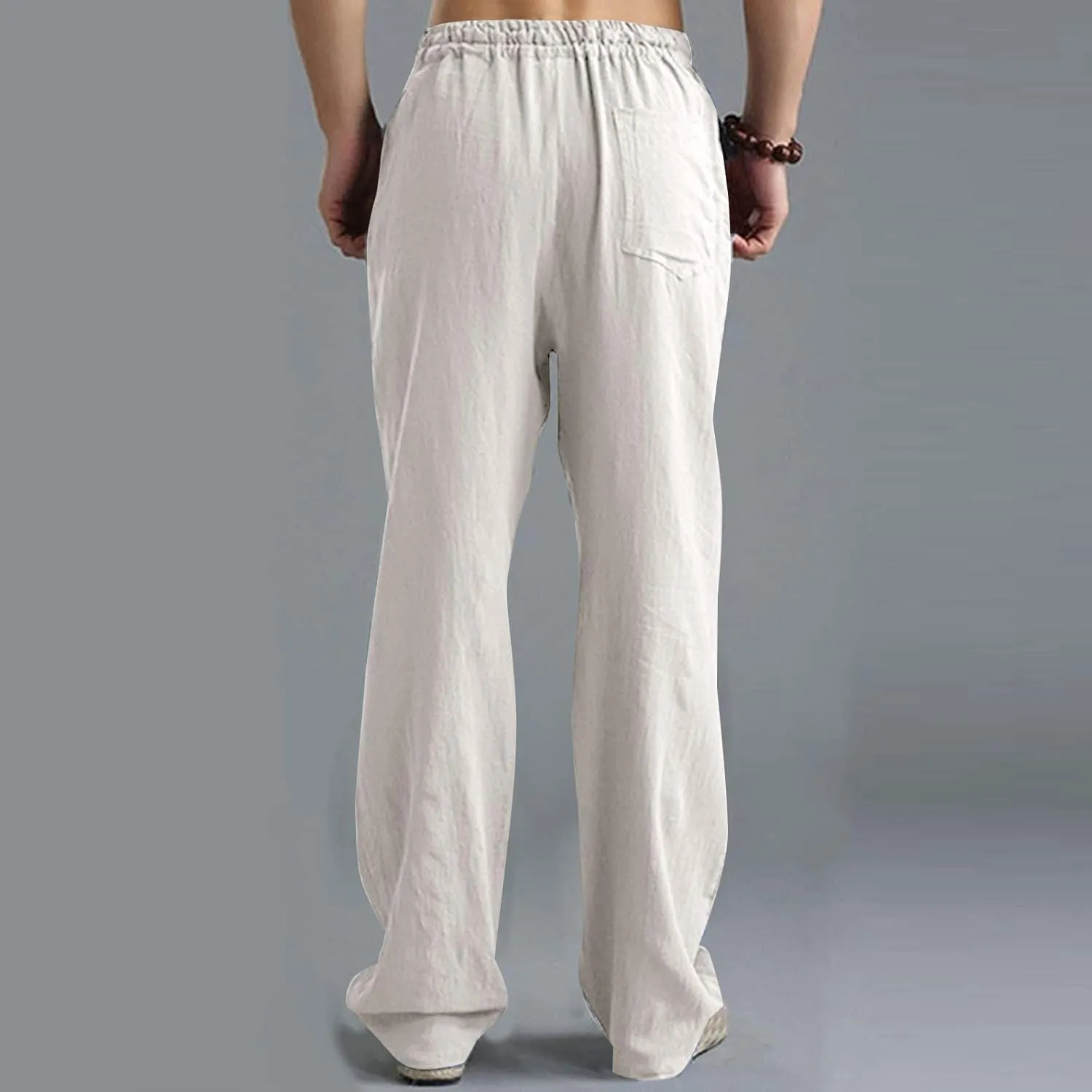 Mens Linen Pants Big and Tall Summer Elastic Waist Drawstring Beach Athletic Pants for Workout, Jogging, Running