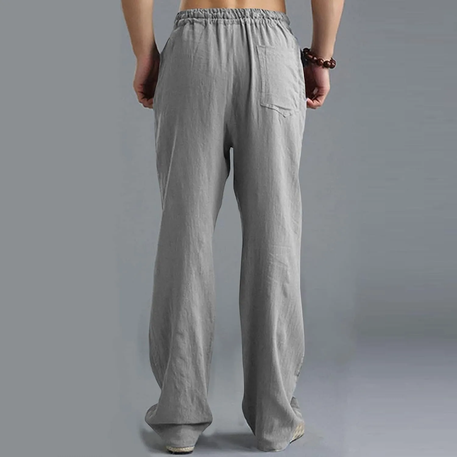 Mens Linen Pants Big and Tall Summer Elastic Waist Drawstring Beach Athletic Pants for Workout, Jogging, Running