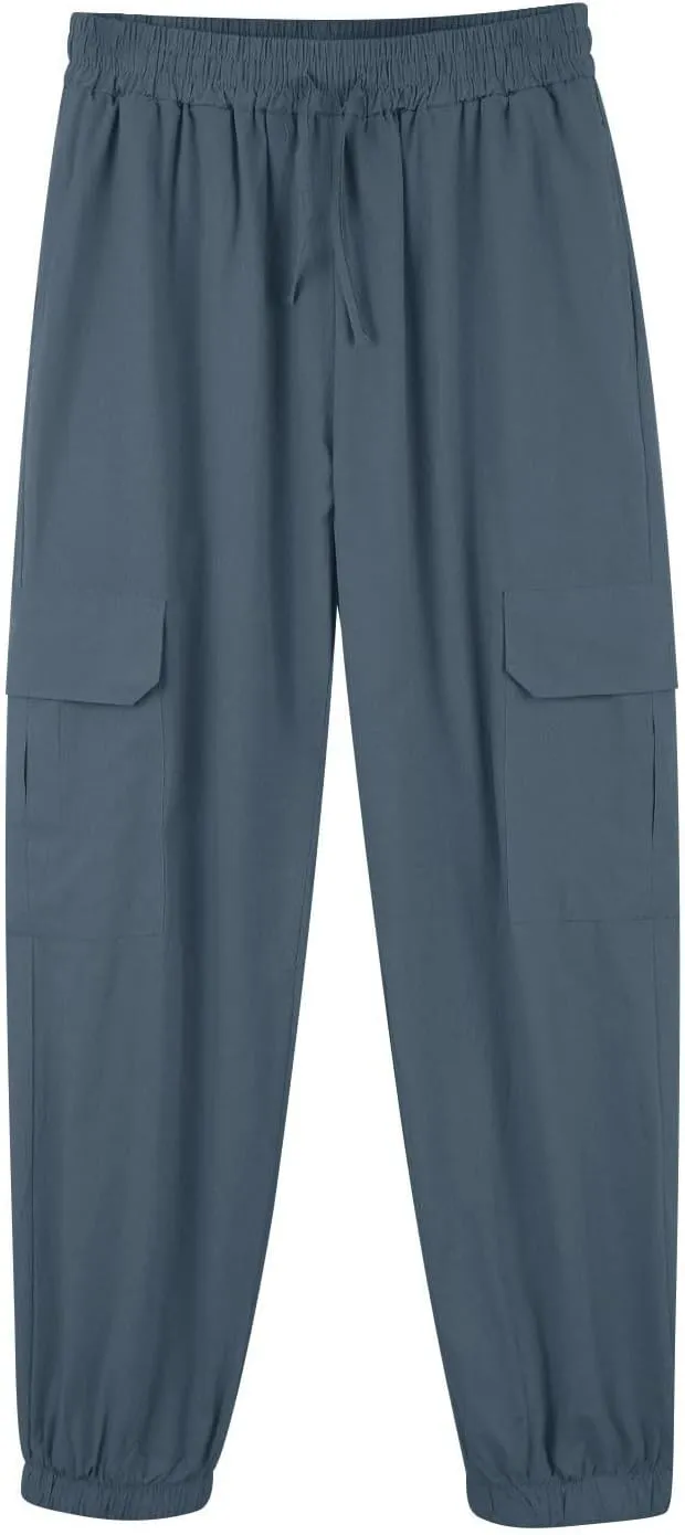 Mens Linen Pants Big Tall Casual Drawstring Elastic Waist Beach Yoga Pants Summer Lightweight Trouser with Pockets