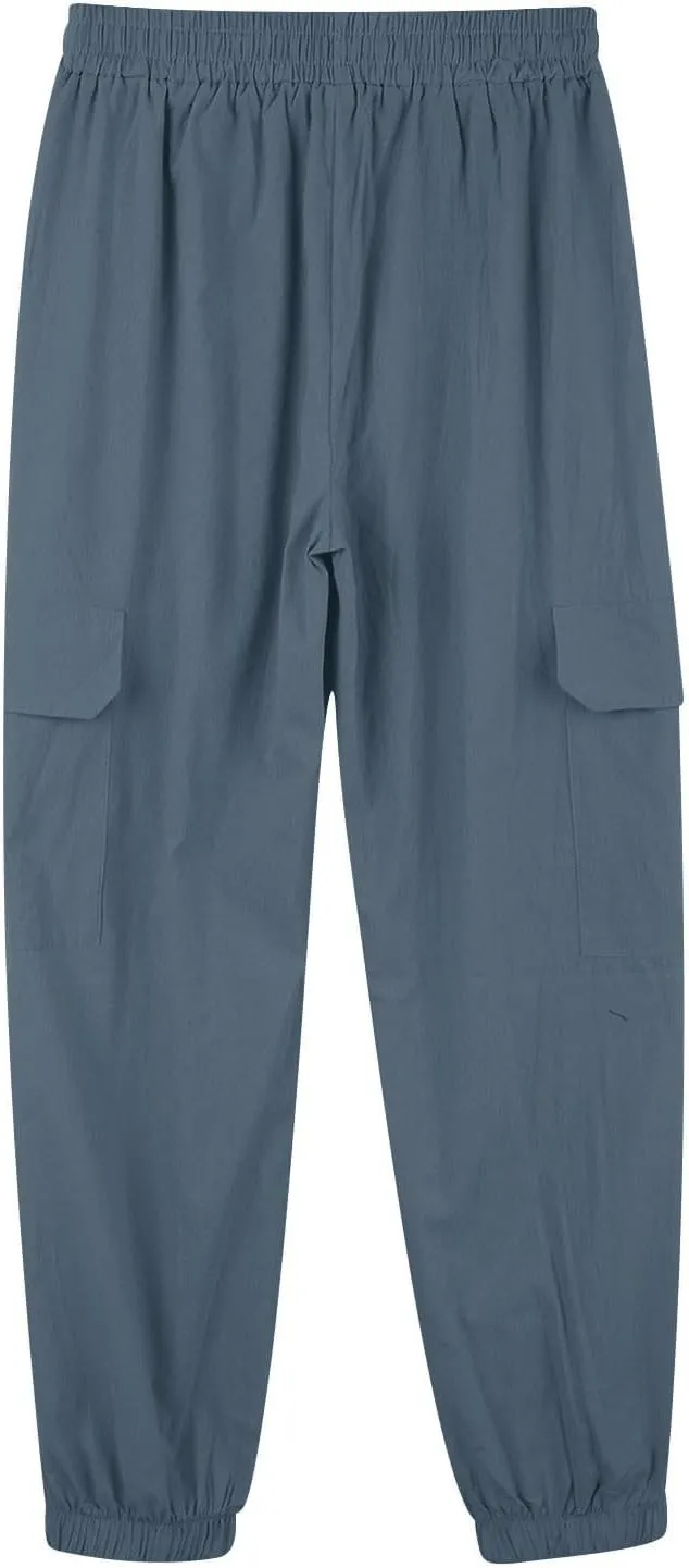 Mens Linen Pants Big Tall Casual Drawstring Elastic Waist Beach Yoga Pants Summer Lightweight Trouser with Pockets