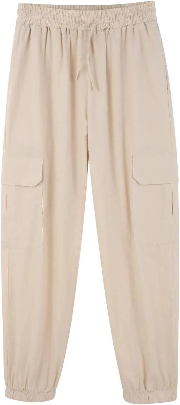 Mens Linen Pants Big Tall Casual Drawstring Elastic Waist Beach Yoga Pants Summer Lightweight Trouser with Pockets