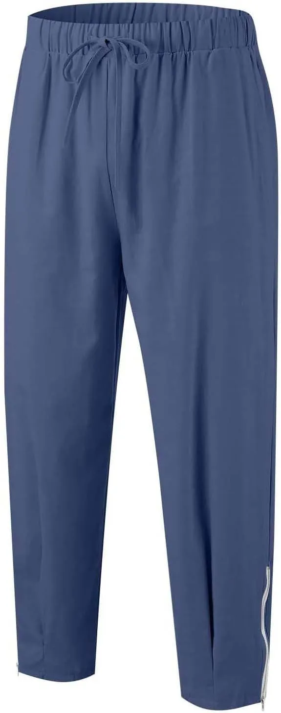 Mens Linen Pants Casual Elastic Drawstring Waist Lounge Beach Pants Summer Casual Straight Leg Dress Trousers