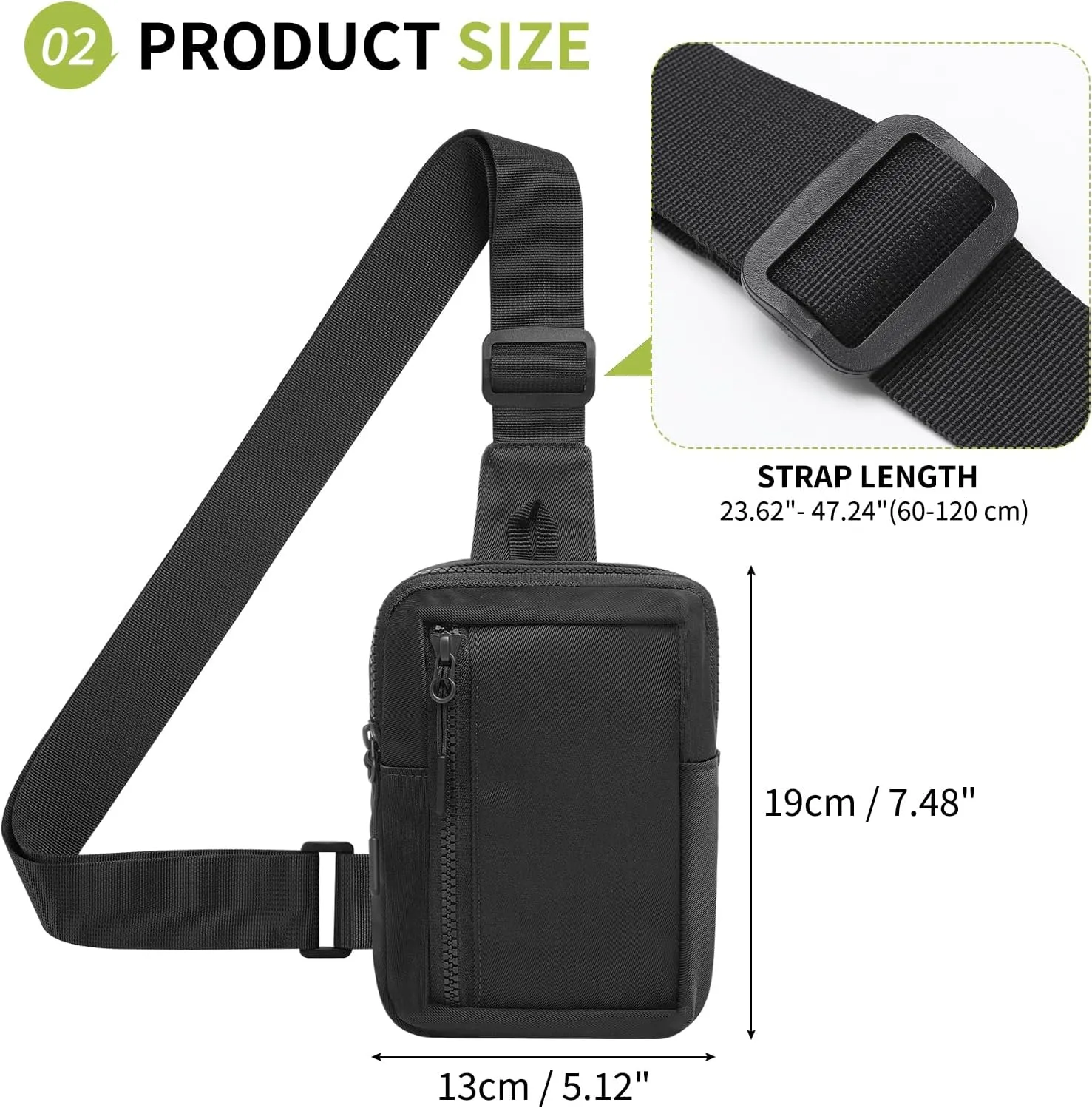 Mini Sling Bag for Men and Women, 7.5 Inch Small Anti Theft Crossbody Sling Backpack Nylon Chest Bag Fanny Pack for Travel Running Hiking (Black)