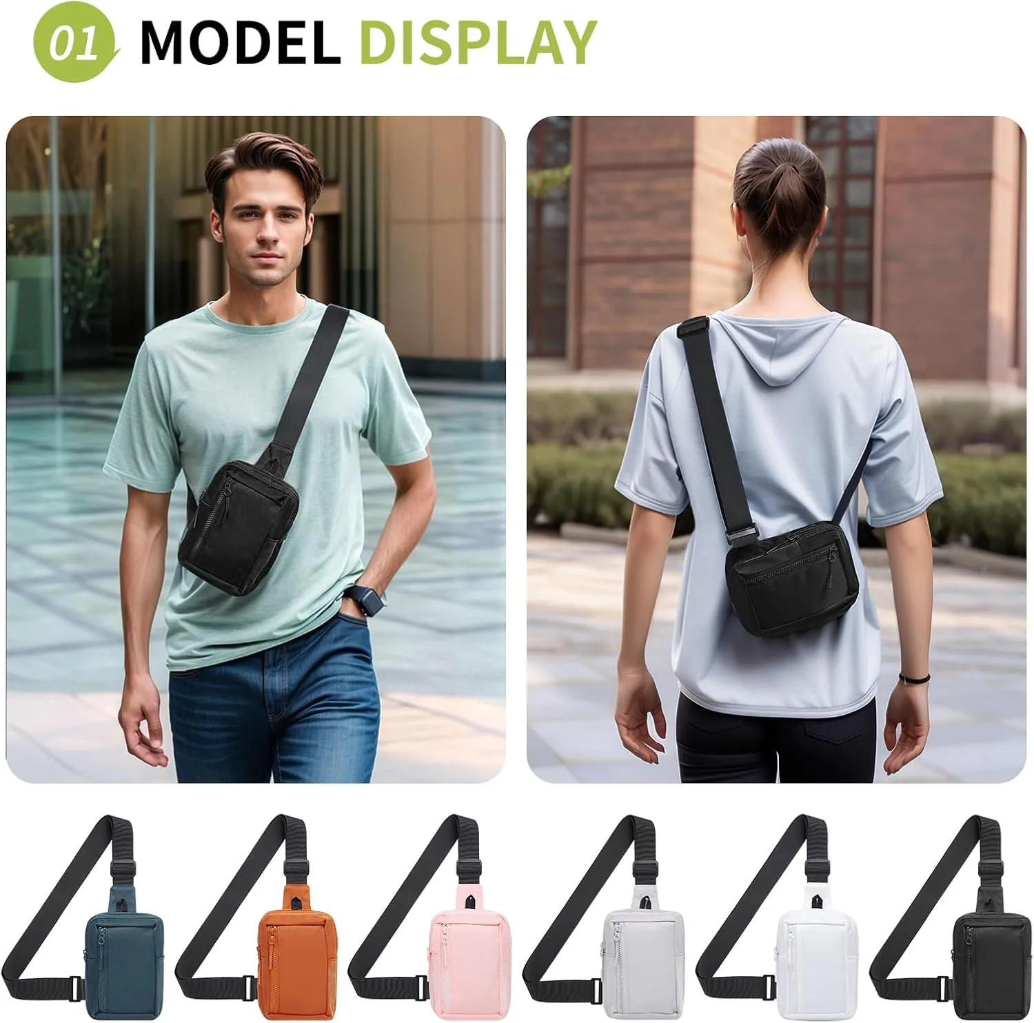 Mini Sling Bag for Men and Women, 7.5 Inch Small Anti Theft Crossbody Sling Backpack Nylon Chest Bag Fanny Pack for Travel Running Hiking (Black)