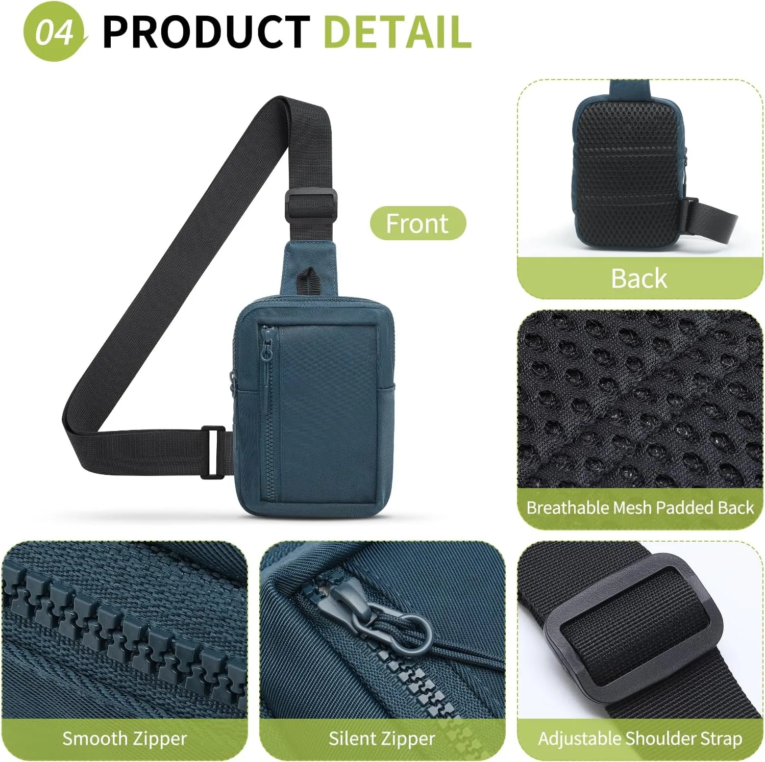 Mini Sling Bag for Men and Women, 7.5 Inch Small Anti Theft Crossbody Sling Backpack Nylon Chest Bag Fanny Pack for Travel Running Hiking (Dark Blue)