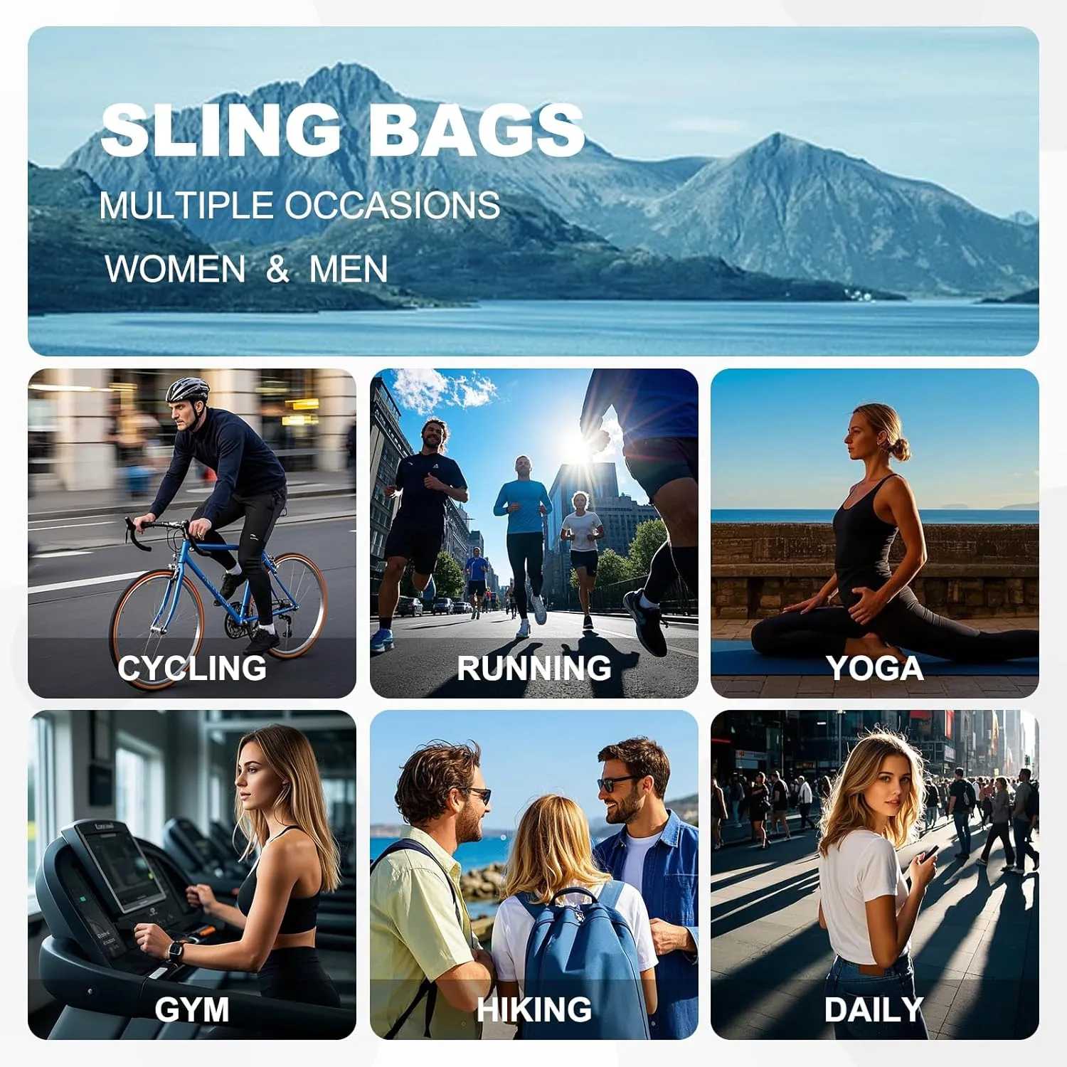 Mini Sling Bag for Men and Women, 7.5 Inch Small Anti Theft Crossbody Sling Backpack Nylon Chest Bag Fanny Pack for Travel Running Hiking (Light Grey)