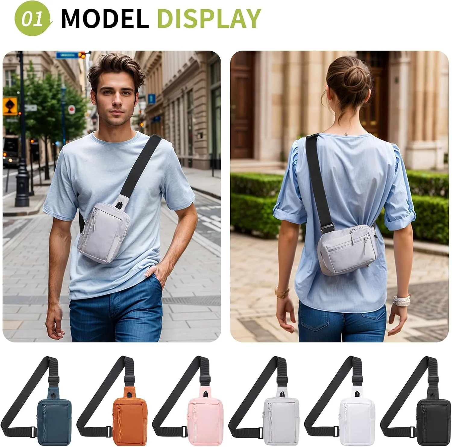 Mini Sling Bag for Men and Women, 7.5 Inch Small Anti Theft Crossbody Sling Backpack Nylon Chest Bag Fanny Pack for Travel Running Hiking (Light Grey)