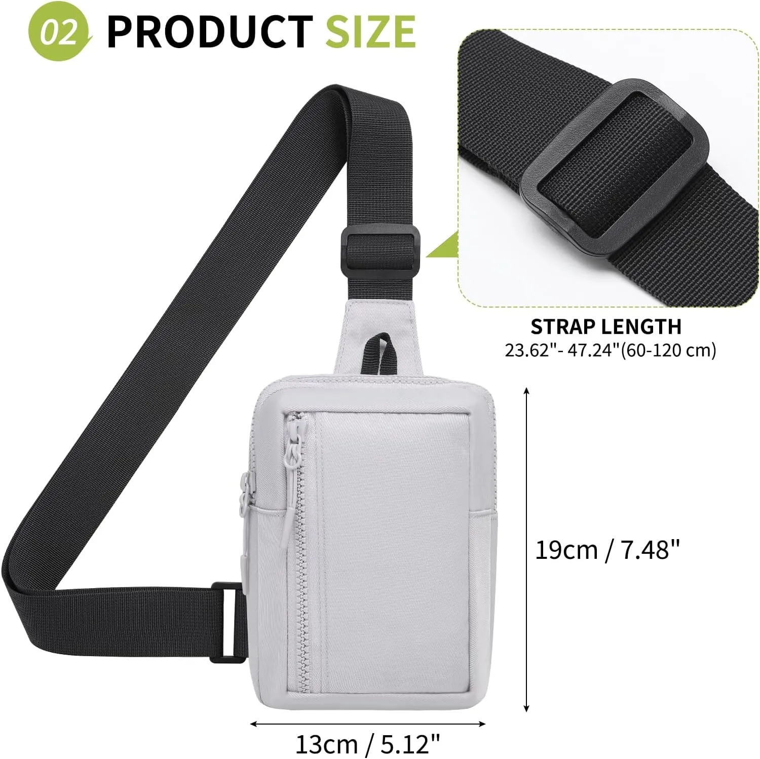 Mini Sling Bag for Men and Women, 7.5 Inch Small Anti Theft Crossbody Sling Backpack Nylon Chest Bag Fanny Pack for Travel Running Hiking (Light Grey)