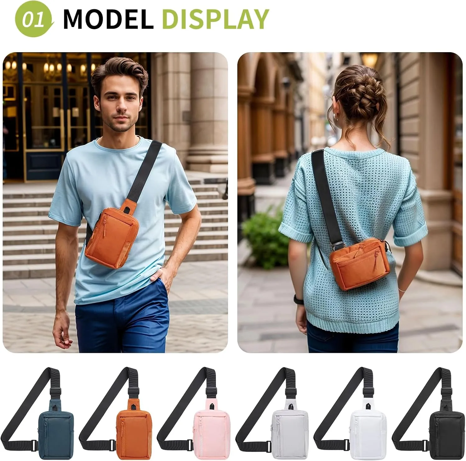 Mini Sling Bag for Men and Women, 7.5 Inch Small Anti Theft Crossbody Sling Backpack Nylon Chest Bag Fanny Pack for Travel Running Hiking (Orange)