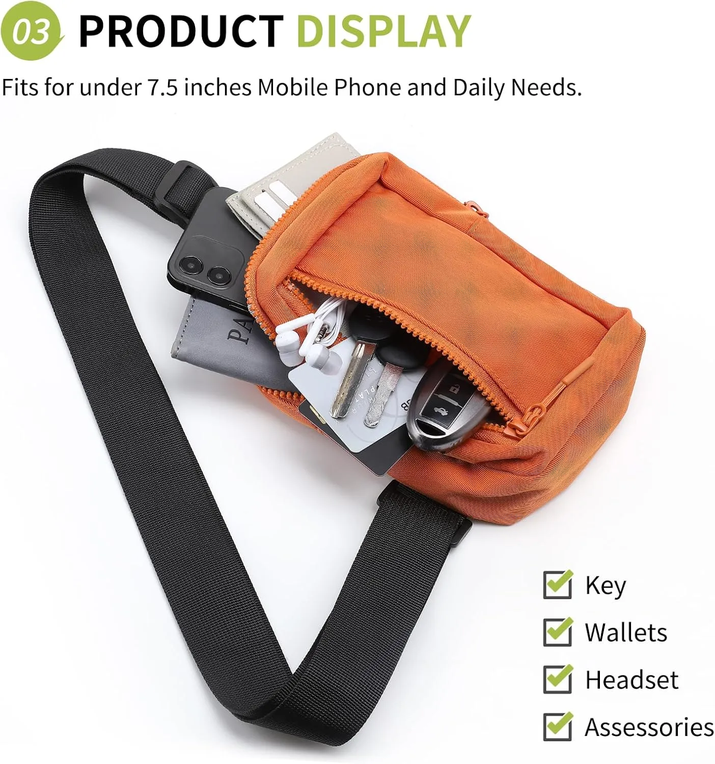 Mini Sling Bag for Men and Women, 7.5 Inch Small Anti Theft Crossbody Sling Backpack Nylon Chest Bag Fanny Pack for Travel Running Hiking (Orange)