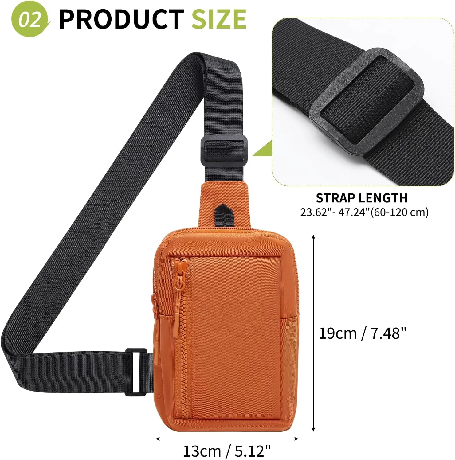 Mini Sling Bag for Men and Women, 7.5 Inch Small Anti Theft Crossbody Sling Backpack Nylon Chest Bag Fanny Pack for Travel Running Hiking (Orange)