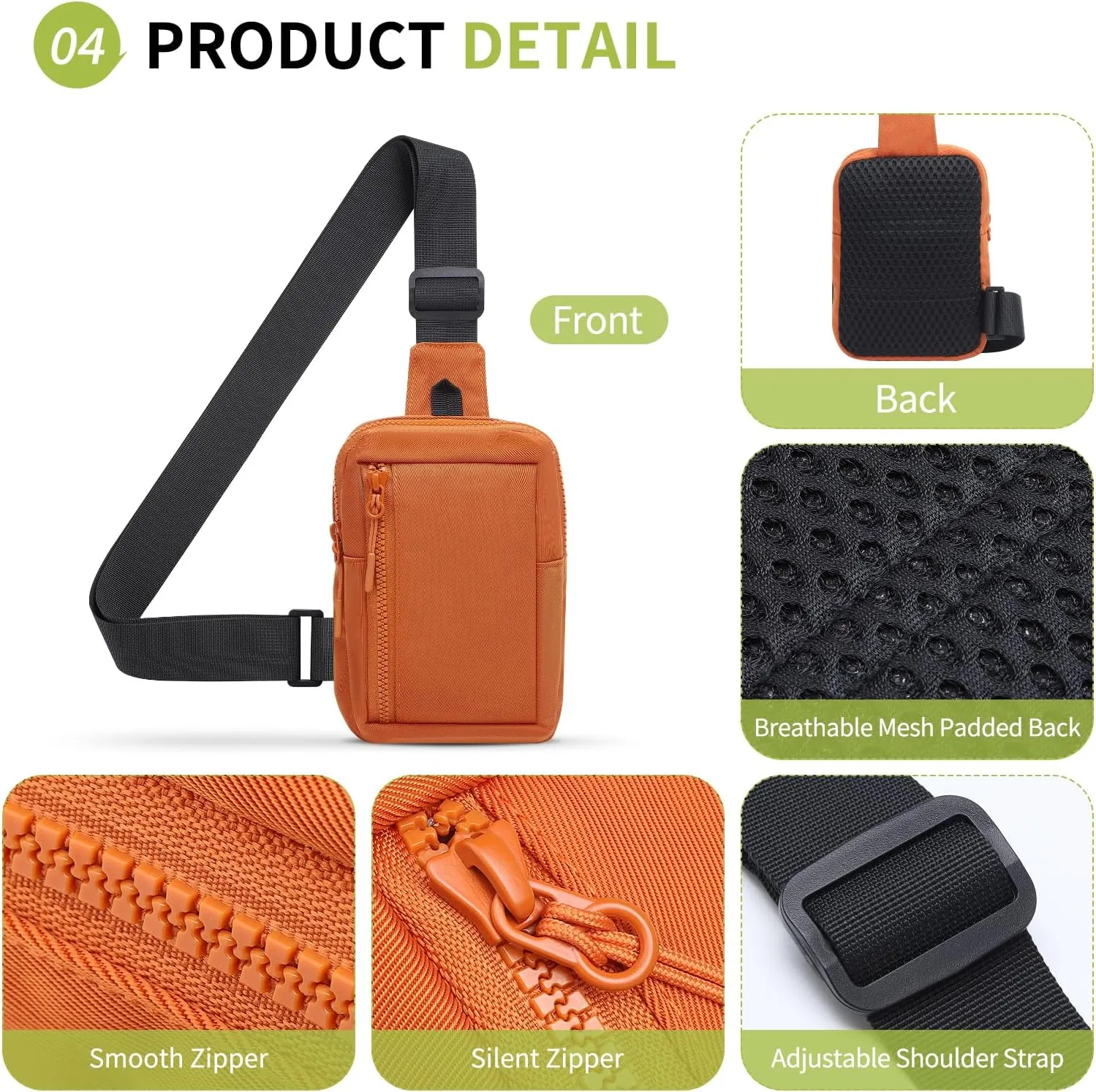 Mini Sling Bag for Men and Women, 7.5 Inch Small Anti Theft Crossbody Sling Backpack Nylon Chest Bag Fanny Pack for Travel Running Hiking (Orange)