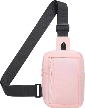 Mini Sling Bag for Men and Women, 7.5 Inch Small Anti Theft Crossbody Sling Backpack Nylon Chest Bag Fanny Pack for Travel Running Hiking (Pink)