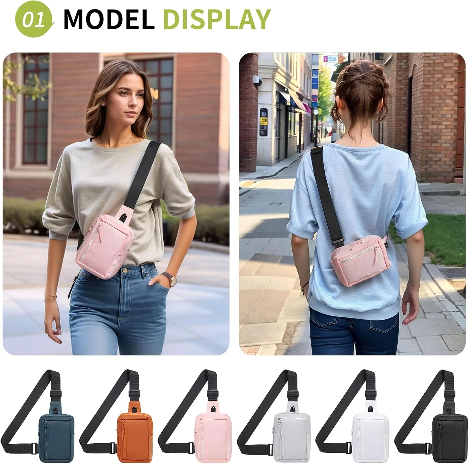 Mini Sling Bag for Men and Women, 7.5 Inch Small Anti Theft Crossbody Sling Backpack Nylon Chest Bag Fanny Pack for Travel Running Hiking (Pink)