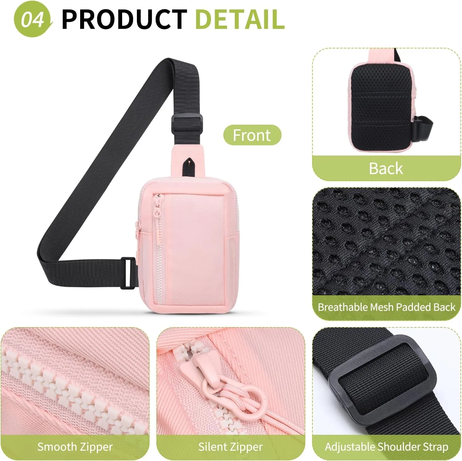Mini Sling Bag for Men and Women, 7.5 Inch Small Anti Theft Crossbody Sling Backpack Nylon Chest Bag Fanny Pack for Travel Running Hiking (Pink)