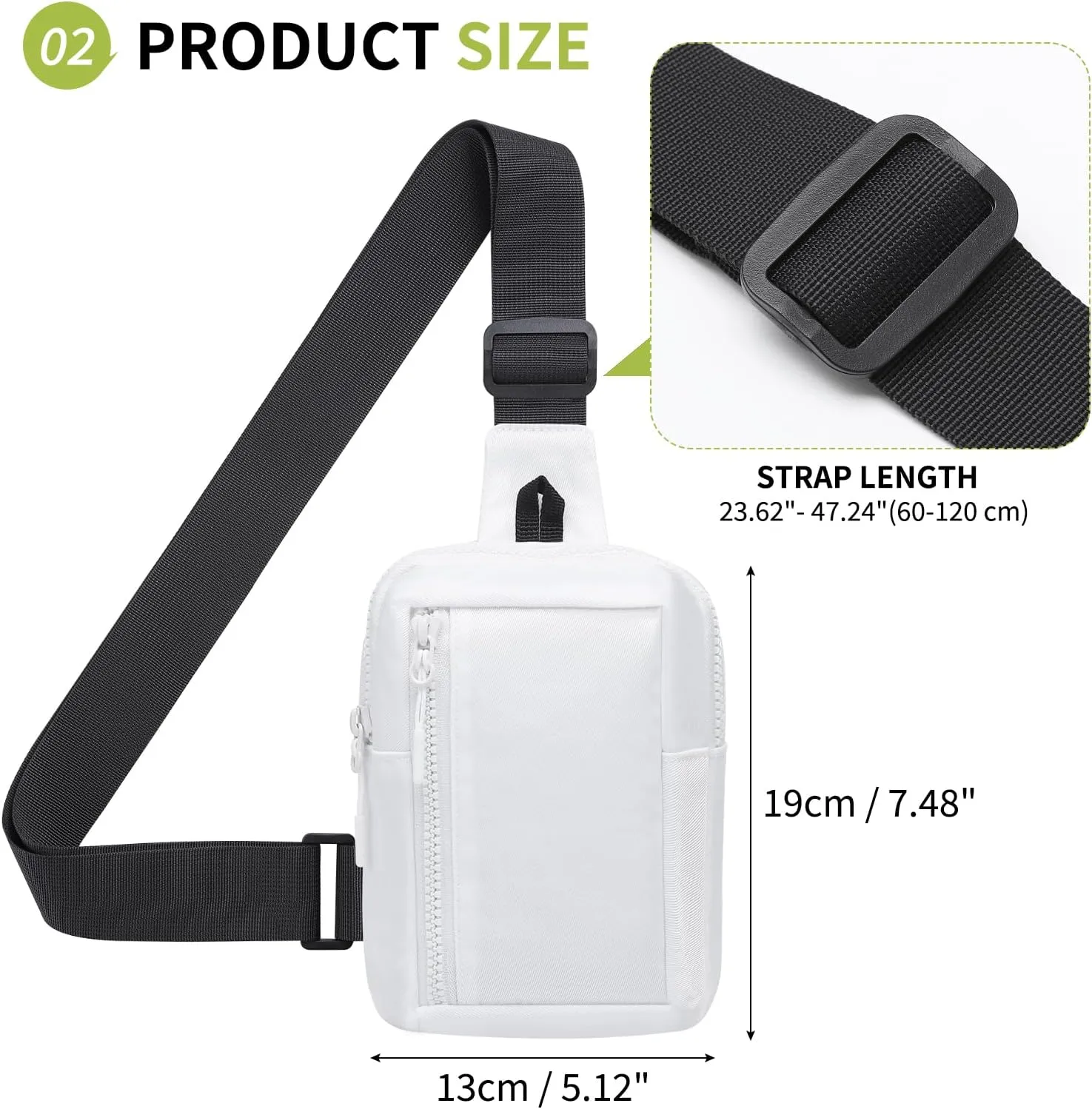Mini Sling Bag for Men and Women, 7.5 Inch Small Anti Theft Crossbody Sling Backpack Nylon Chest Bag Fanny Pack for Travel Running Hiking (White)
