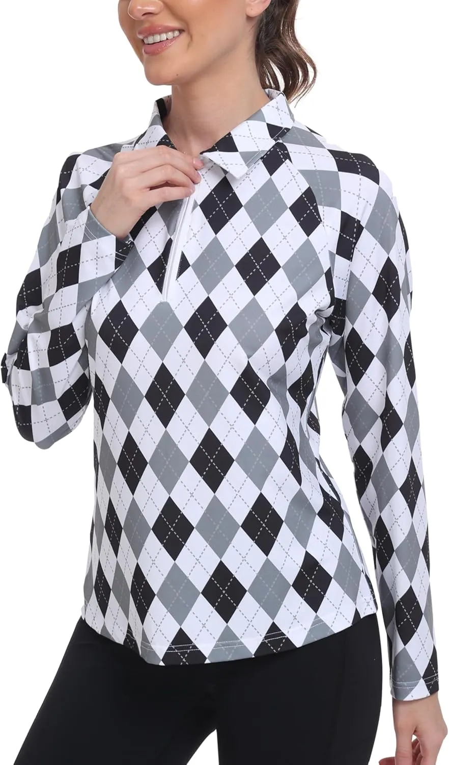 MoFiz Women's Long Sleeve Golf Polo Shirt Zip-Up Quick Dry Activewear Tennis Shirts Athletic Casual Tops with Collar