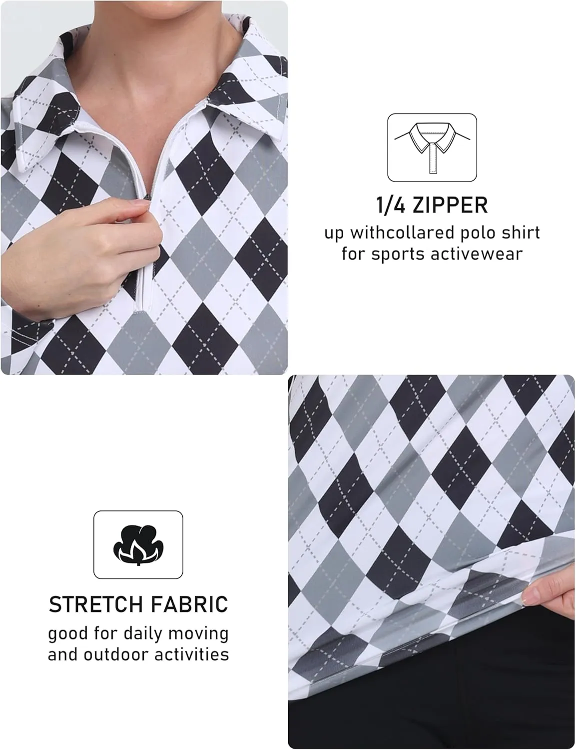 MoFiz Women's Long Sleeve Golf Polo Shirt Zip-Up Quick Dry Activewear Tennis Shirts Athletic Casual Tops with Collar