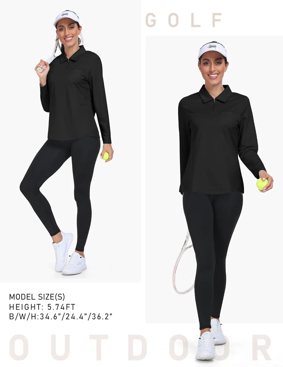MoFiz Women's Long Sleeve Golf Polo Shirt Zip-Up Quick Dry Activewear Tennis Shirts Athletic Casual Tops with Collar
