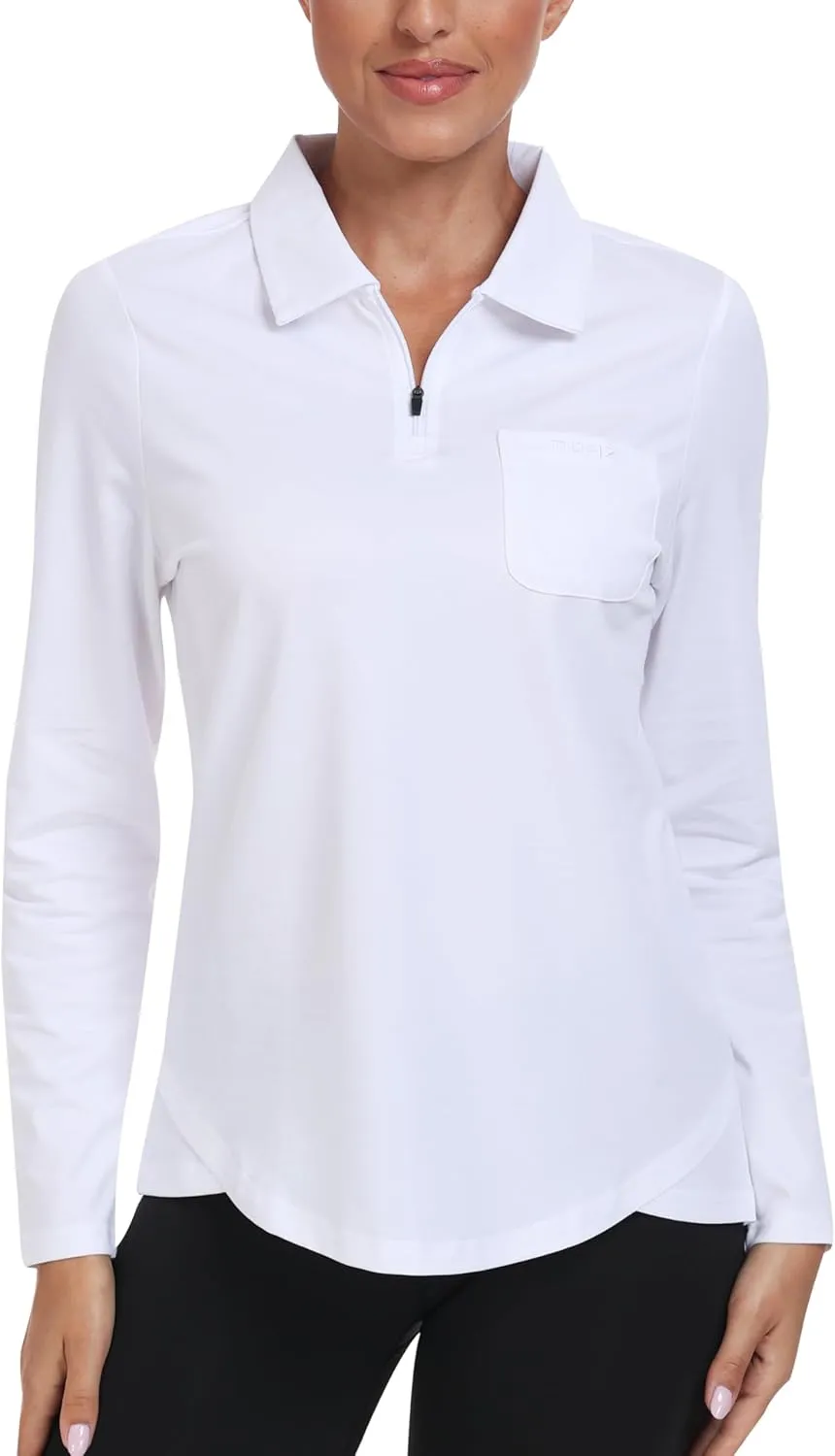 MoFiz Women's Long Sleeve Golf Polo Shirt Zip-Up Quick Dry Activewear Tennis Shirts Athletic Casual Tops with Collar