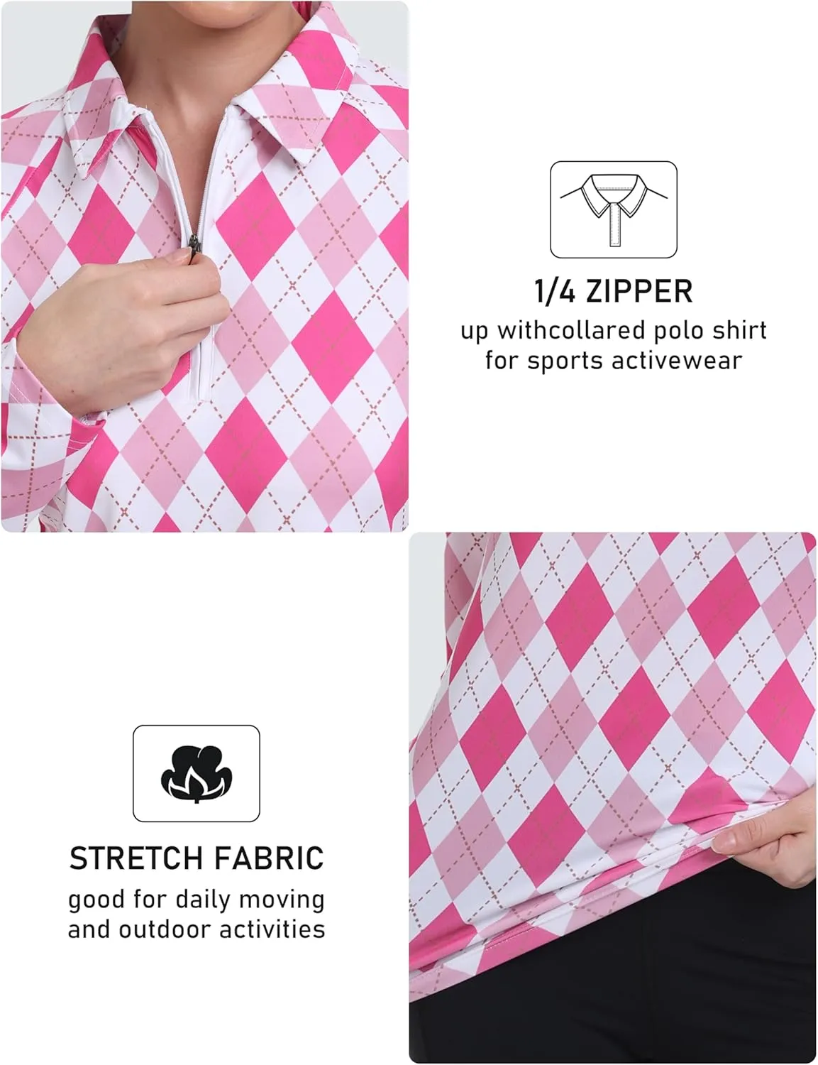 MoFiz Women's Long Sleeve Golf Polo Shirt Zip-Up Quick Dry Activewear Tennis Shirts Athletic Casual Tops with Collar