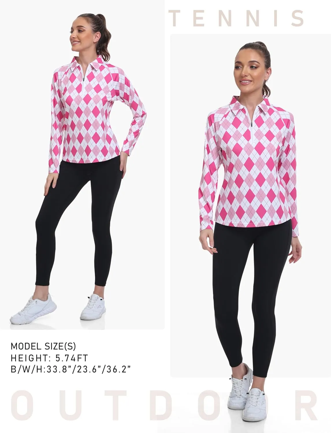 MoFiz Women's Long Sleeve Golf Polo Shirt Zip-Up Quick Dry Activewear Tennis Shirts Athletic Casual Tops with Collar