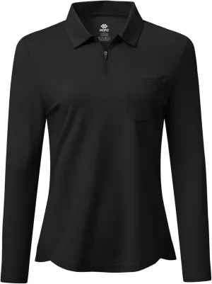 MoFiz Women's Long Sleeve Golf Polo Shirt Zip-Up Quick Dry Activewear Tennis Shirts Athletic Casual Tops with Collar