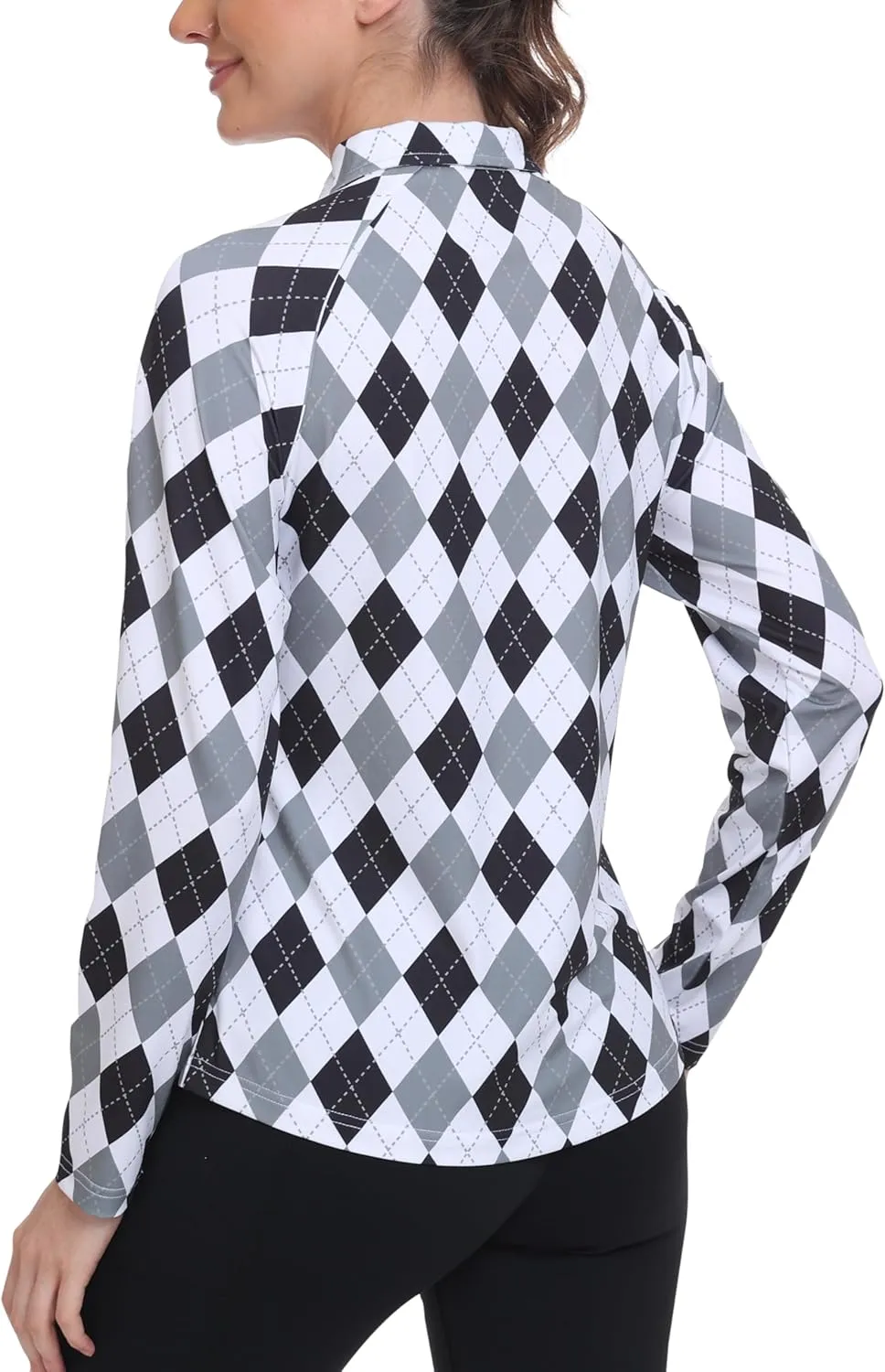 MoFiz Women's Long Sleeve Golf Polo Shirt Zip-Up Quick Dry Activewear Tennis Shirts Athletic Casual Tops with Collar