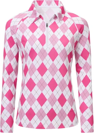 MoFiz Women's Long Sleeve Golf Polo Shirt Zip-Up Quick Dry Activewear Tennis Shirts Athletic Casual Tops with Collar