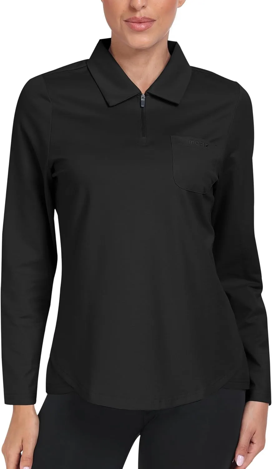 MoFiz Women's Long Sleeve Golf Polo Shirt Zip-Up Quick Dry Activewear Tennis Shirts Athletic Casual Tops with Collar